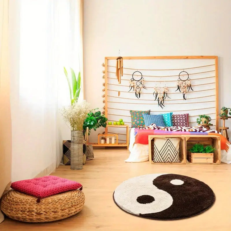 Tai Chi Round Rug – Minimalist Zen Carpet for Small Rooms (60×60 cm)